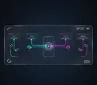 High-tech gaming earbuds connected to a smartphone with real-time latency and performance metrics displayed on a futuristic digital interface.