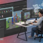 Roblox Studio interface showing plugins toolbar with F3X Building Tools and beginner developer working on game development